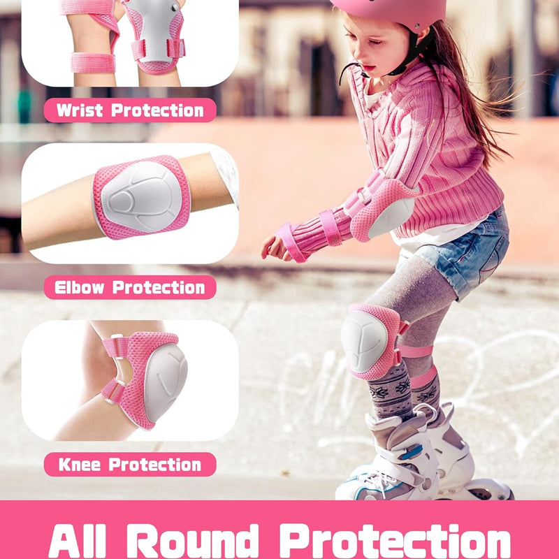 Kids Protective Gear Set, Knee and Elbow Pads with Wrist Guards for Ages 3-8 Year Toddler
