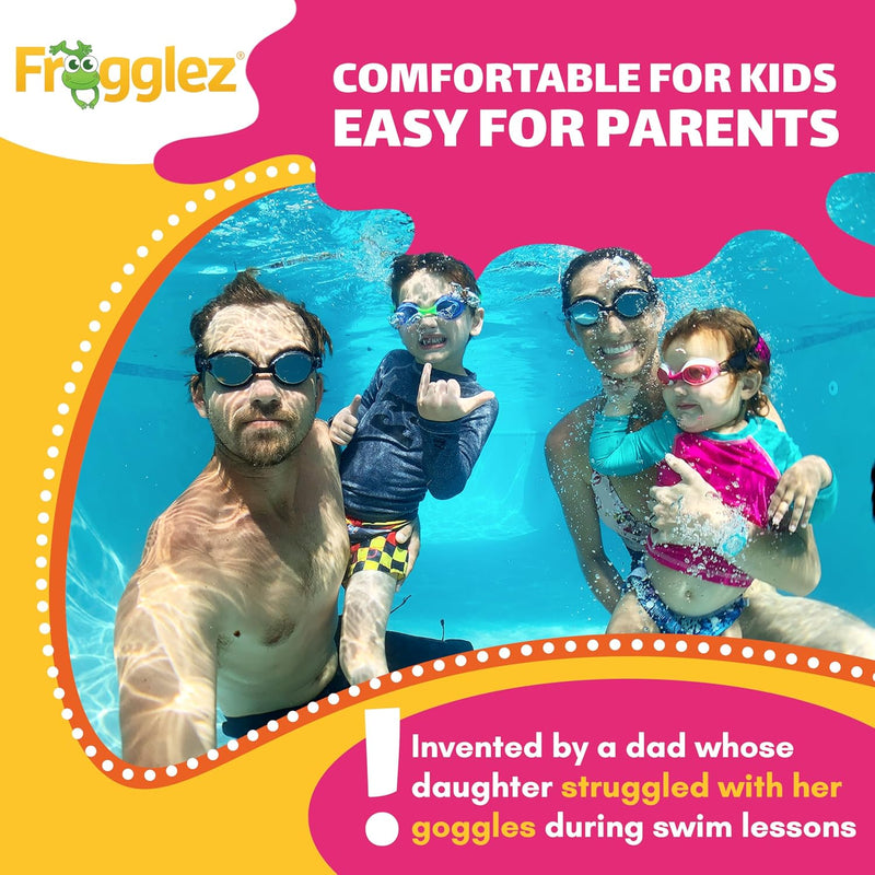 Frogglez Anti-Fog Swimming Goggles for Kids under 10 (Ages 3-10) Recommended by Parents Premium Pain-Free Strap