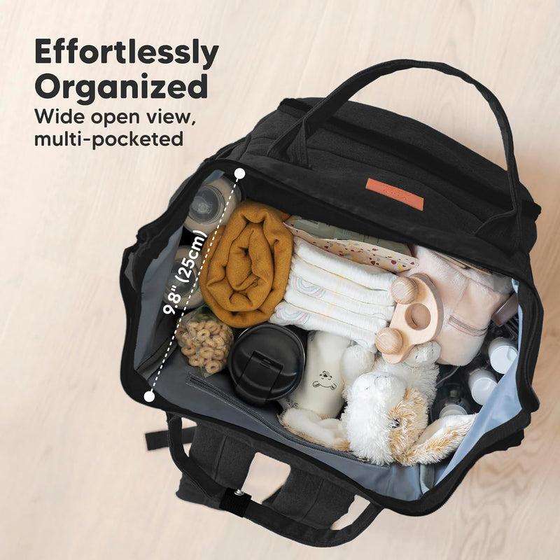 KeaBabies Baby Diaper Bag Backpack, Baby Bag for Boys, Girls (Trendy Black) | Large, Waterproof, Multi Function, Travel Diaper Backpack with Changing Pad, Durable Travel Essentials for Moms and Dads