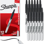 Sharpie Retractable Permanent Markers, Fine Tip, Black, 12 Count - Desk, Classroom, Office Supplies