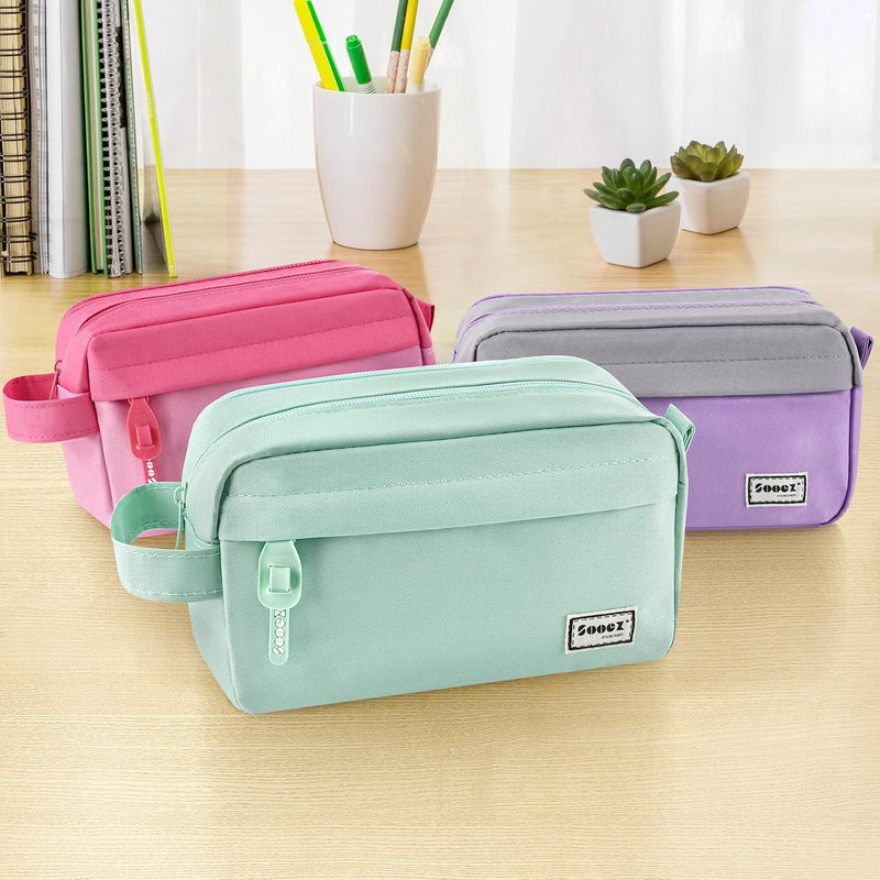 Sooez Original High Capacity Pencil Case, Big Pencil Bag Pouch Box Organizer Pen Case, Aesthetic Supply for Girls Adults, Portable Journaling Supplies with Easy Grip Handle & Loop, Mint Green