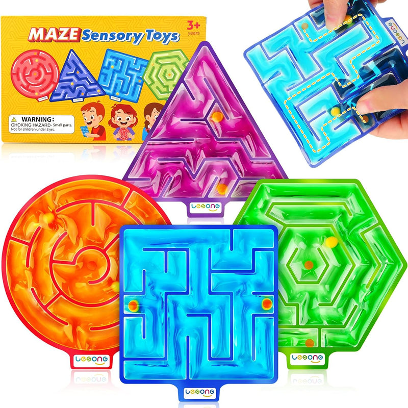 Squishy Toys Sensory Fidget Toys for Kids: 4 Pack Maze Sensory Toys for Autism - Fidget Toys with Filled Goo for Calming Down Classroom Travel