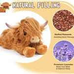 Highland Cow Stuffed Animals, Microwavable Stuffed Animals Heating Pad for Cramps, Pain Stress Relief, Heatable & Coolable Lavender Scented Cow Plush Toy for Anxiety, Women Kid Bedtime Highland Cattle
