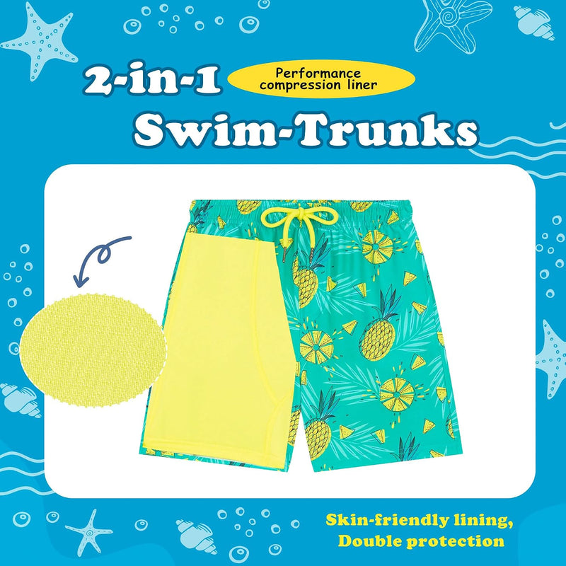 UMELOK Boys Swim Trunks with Compression Liner Toddler Bathing Suit