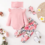 SUNNY PIGGY Newborn Infant Baby Girl Clothes Outfits Ruffle Romper Floral 4Pcs Pants Sets Toddler Girls Clothing Set