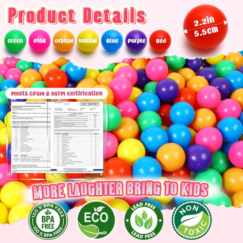 Vanland Ball Pit Balls for Baby and Toddler - Phthalate Free, BPA Free, Crush Proof Plastic, Multicolored