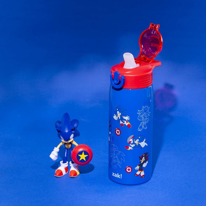 Zak Designs Sonic the Hedgehog Sage 19oz Leak-Proof Straw Kids Water Bottle | BPA Free, Insulated Stainless Steel, Cupholder Friendly, Dishwasher Safe, Lid Lock, Handle, For School, Home, Travel, Outdoor