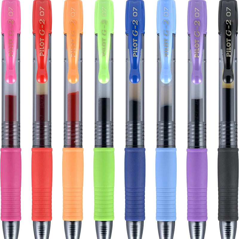 Pilot G2 Premium Refillable And Retractable Gel Ink Pens, Fine Point (0.7mm), 8 Colors, 8 Count (16606)