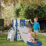 LulliSpace 6 in 1 Toddler Slide,Kids Climber Slider for Indoor Outdoor Playground with Basketball Hoop,Storage and Telescope,L Shaped Slide for Toddler Climber Playset