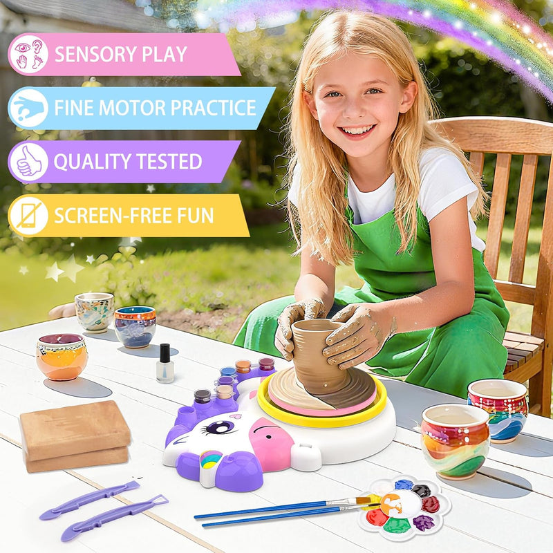 Pottery Wheel for Kids, Unicorn Craft Kit Arts and Crafts for Kid Ages 6-12 | Complete Pottery Painting Kit with Clay, Art Supplies Kids Toys Girls Birthday Christmas Gift for 6 7 8 9 10 11 12+, Purple