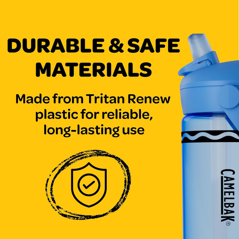 CamelBak Crayola Flip Straw Kids Water Bottle with Bite Valve, Tritan Renew Design for School and Everyday Use, 14oz, Violet