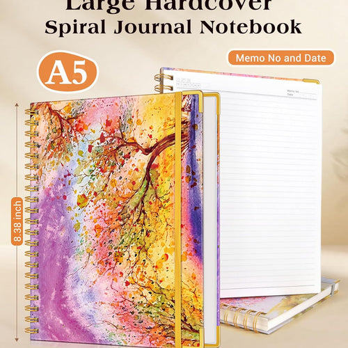 Lined Spiral Notebook Journal for Women, 150 Pages Cute Notebooks 5.75” x 8.38”, A5 Hardcover Spiral Journals with 100 GSM Thick Paper, College Ruled Notebook for Writing Work School, Autumn Tree