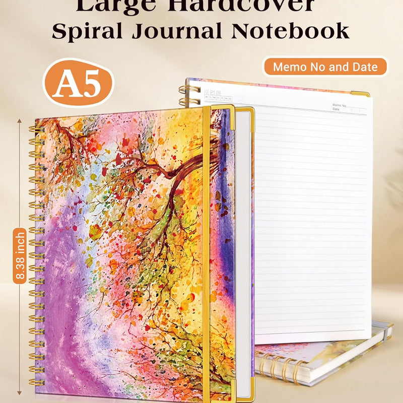Lined Spiral Notebook Journal for Women, 150 Pages Cute Notebooks 5.75” x 8.38”, A5 Hardcover Spiral Journals with 100 GSM Thick Paper, College Ruled Notebook for Writing Work School, Autumn Tree