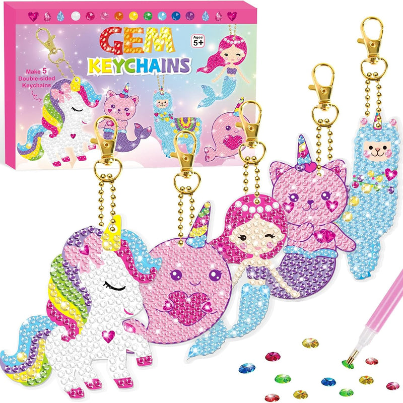 BANBBUR Art and Crafts for Kids Ages 8-12 4-8, 5 PCS Diamond Gem Art Kids | Double Sided 5D Gem Key Chain Making Kit,Christmas Crafts for Kids, Art and Craft Birthday Gifts Christmas Stocking Stuffers