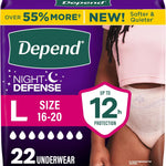 Depend Night Defense Adult Diapers, Incontinence & Postpartum Bladder Leak Underwear for Women, Disposable, Overnight, Large, Blush, 22 Count, Packaging May Vary