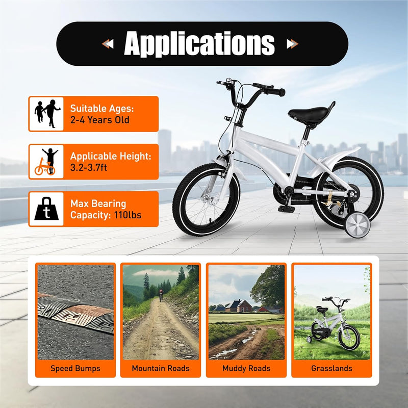 14 Inch Kids Bike with Training Wheels, Compact and Lightweight Design for Ages 2-12
