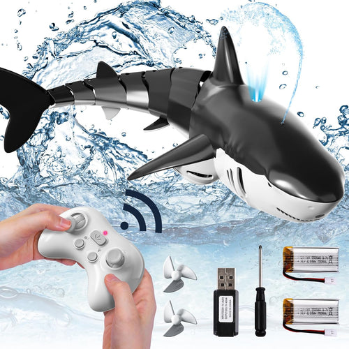 Bennol 1:18 scale 2.4GHz RC shark toys for kids with light and spray water functions, waterproof design