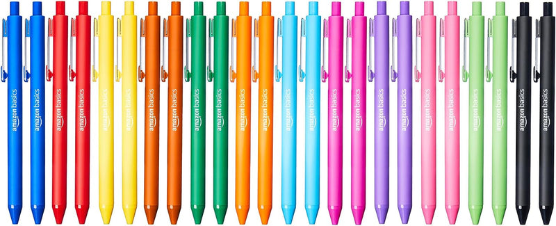 Amazon Basics Retractable Ballpoint Pens with Comfortable Grip for Smooth Writing, Black, Note-Taking, Office and School Supplies, 12-Pack