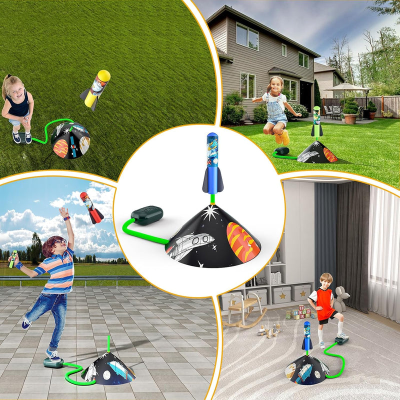 Otoseth Toys Rocket Launcher for Kids - Adjustable Launch Stand, 8 Multi-Color Foam Rockets, Age 3+