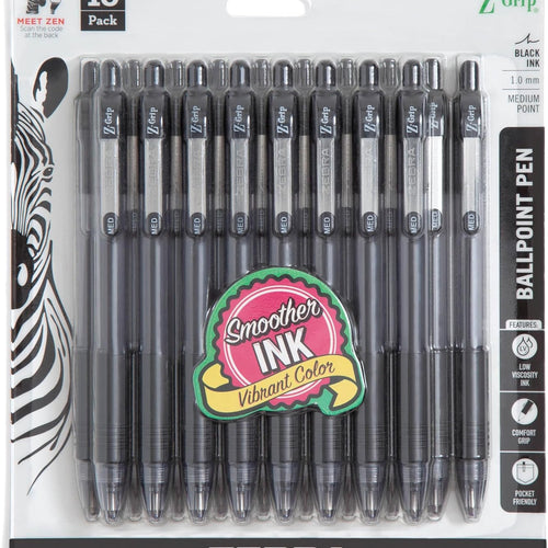 Zebra Pen Z-Grip Retractable Ballpoint Pen, Smooth-Flowing Black Ink, 1.0mm Medium Point, School & Office Supplies, Ideal for Note-Taking, Journal and Planner Use, 18-Pack (22218)