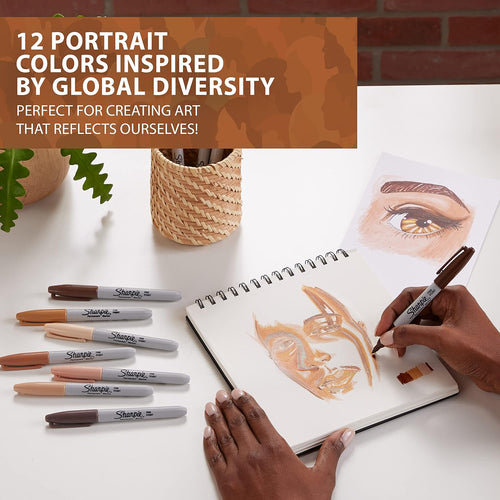 Sharpie Permanent Markers, Special Edition Portrait Colors, Fine Point, 12 Count - Assorted Skin Tone Shades