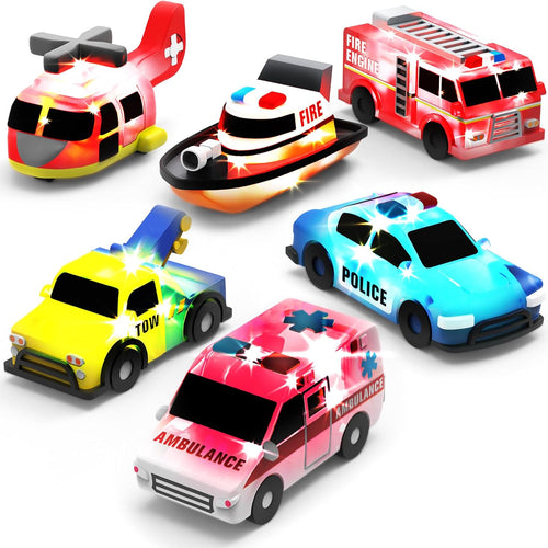 Tub Works Emergency Cars Light Up Bath Toys, 6 Pack, Water-Activated Lights, Soft and Squeezable