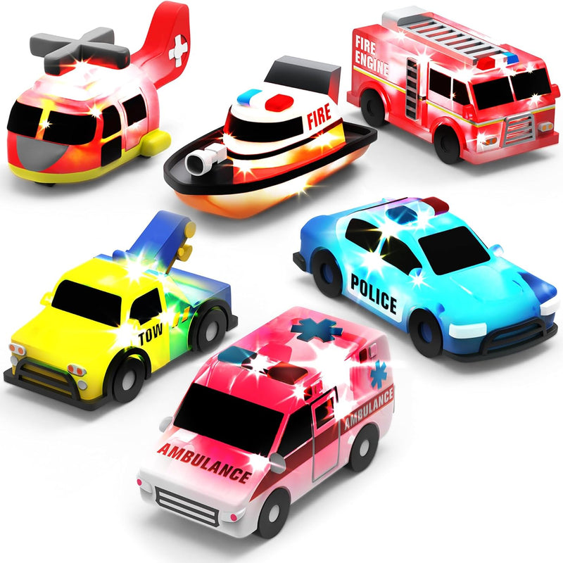 Tub Works Emergency Cars Light Up Bath Toys, 6 Pack, Water-Activated Lights, Soft and Squeezable