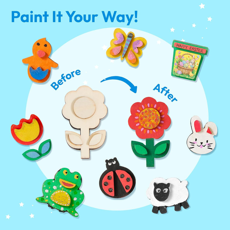 JOYIN 12 Wooden Magnet Creativity Arts & Crafts Painting Kit for Kids, Decorate Your Own Painting Gift for Halloween Crafts, Birthday Parties and Family Crafts, Party Favors for Boys Girls