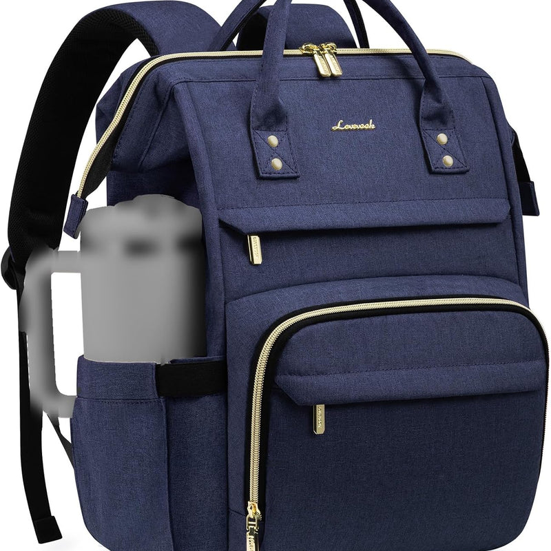 LOVEVOOK Laptop Backpack for Women with Giant Tumbler Holder Pocket,15.6 inch Waterproof Travel Backpack Purse Computer Laptop Bag,Professional Work College Nurse Teacher Backpack Casual Daypack,Black