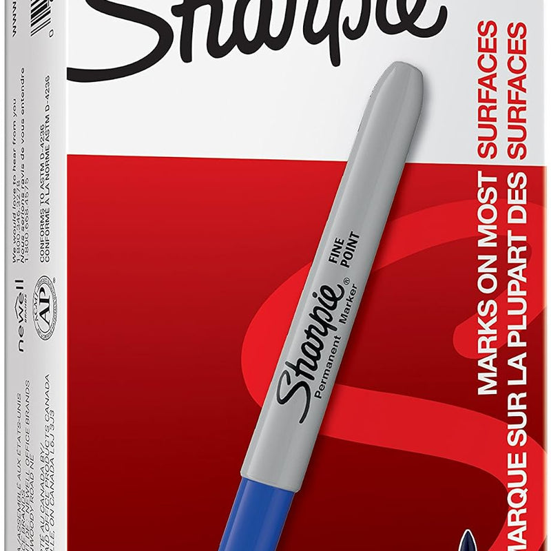 Sharpie Permanent Markers, Fine Point, Blue, 12 Count