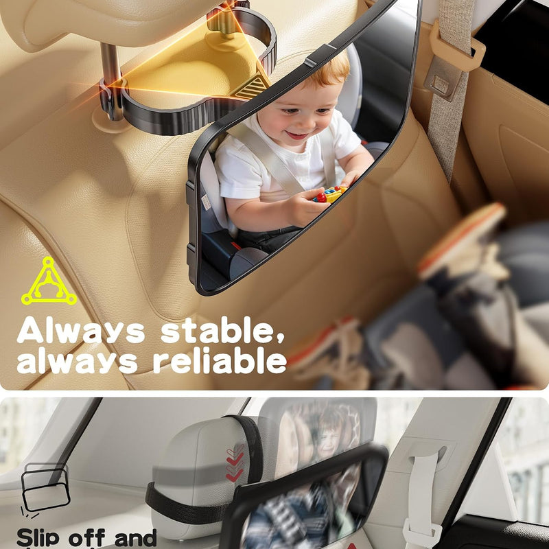 TAZENI Car Mirror for Baby for Rear-Facing Car Seat, Ultra Stable Hook Clip | Shatterproof, 360° Adjustable View Angle, Super Stable Car Seat Mirror for Baby, Black