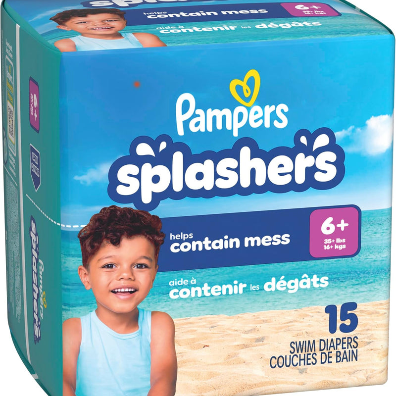 Pampers Splashers Swim Diapers, Size 6+, 15 Count, Disposable Swim Diapers, Contains Mess, No Swell