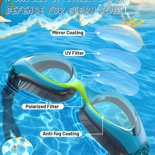 Kids Swim Goggles 6-14, Anti-Fog UV Protection for Boys Girls | Leakproof Comfort Fit, Adjustable Silicone Strap, 180° Wide View, Multiple Colors, High-Transmittance Lens, Storage Case