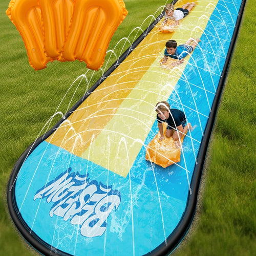 Slip and Water Slip,Water Slide for Kids Backyard 22ft*3 Lane Color-Block,Surrounding Sprinkler Summer Toys for Kids Outdoor with 3 Bodyboards
