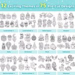 Funtopia Shrinking Art Sheets Kits for Kids, 75 Pre-Cut Keychain Making Kit | 12 Themes Shrink Paper Craft, DIY Shrink Art Plastic Sheets with Charms and Keychains Accessories