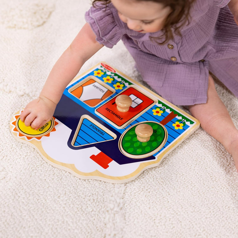 Melissa & Doug First Shapes Jumbo Knob Puzzle, Wooden Peg Puzzle, Ages 1+, Educational Toy for Shape Recognition