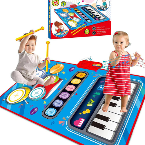 DQMOON Toys for 1 Year Old Boy Gifts, Baby Musical Mat with Piano & Drum, Adjustable Volume, 12-18 Months Toddler Toys, Christmas Birthday Easter Gifts for 1-2 Year Olds Boys Girls (Blue)