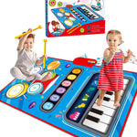 DQMOON Toys for 1 Year Old Boy Gifts, Baby Musical Mat with Piano & Drum, Adjustable Volume, 12-18 Months Toddler Toys, Christmas Birthday Easter Gifts for 1-2 Year Olds Boys Girls (Blue)