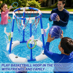 JUKUDAHU Pool Basketball Hoop, 2-in-1 Boy Pool Toys for Kids Ages 4-8 | Floating Pool Ring Game with 4 Balls and Pump, Outdoor Swimming Water Play Toy, Summer Water Toys for Kids Adults Age 3-12