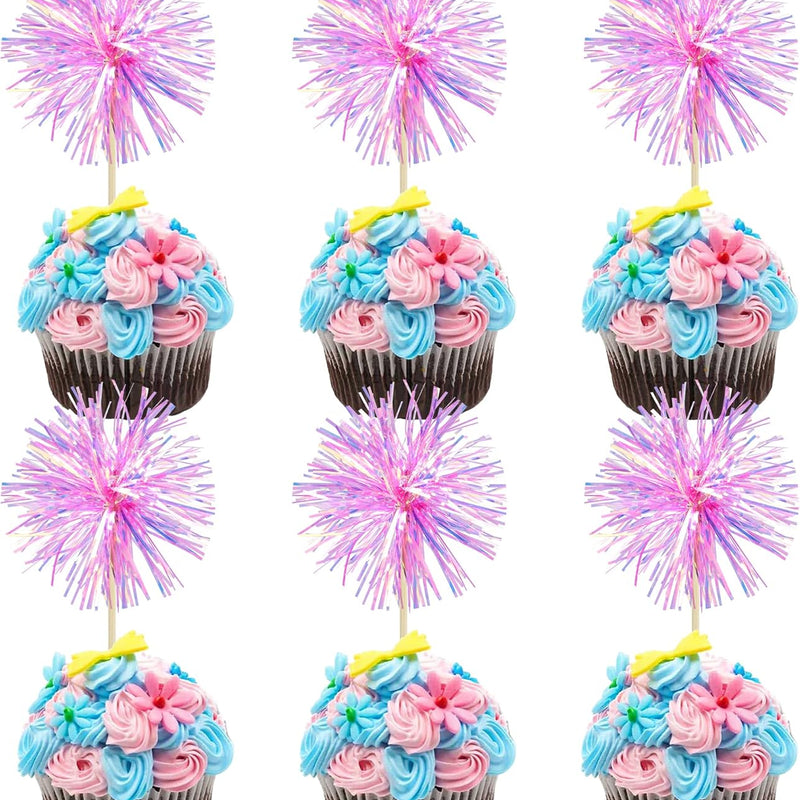 30Pcs Foil Firework Cupcake Toppers: Premium Decorations for Birthdays, Parties & Desserts