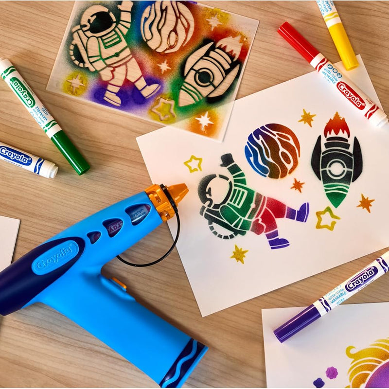 Crayola Marker Airbrush Spray Art Kit, Battery-Powered Sprayer with 8 Washable Markers & 5 Stencils, DIY Craft Set, Ages 6+