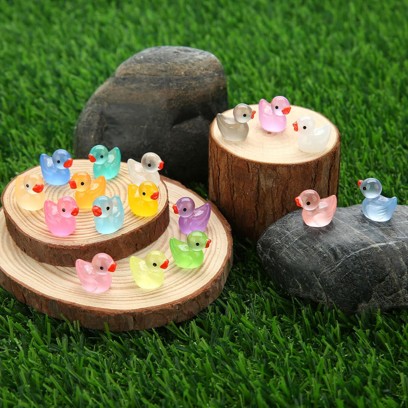 GWAHSA 240pcs Luminous Mini Resin Ducks, Tiny Animals Bulk Glow in The Dark Small Plastic Miniature Ducks Figures for Dollhouse Decor Micro Garden Home Landscape Aquarium Craft Gifts Party Favors Toys