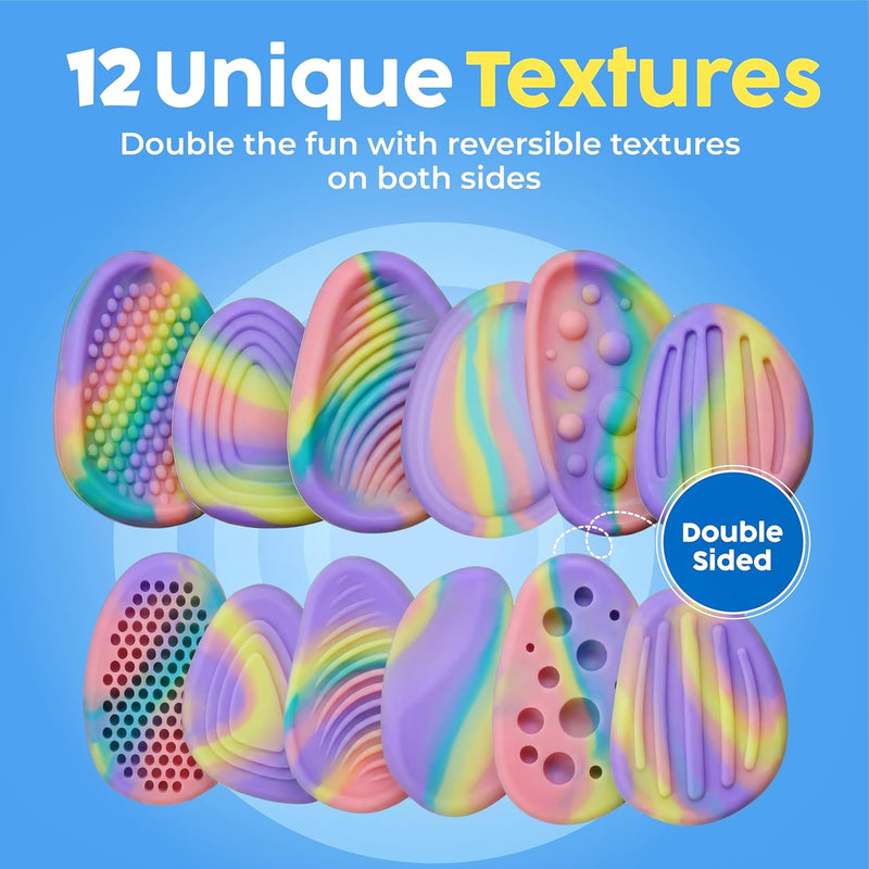 BUNMO Fidget Toys - Fidget Stones Sensory Toys – 6pk Pastel | Silicone Worry Stones for Kids Ages 3+ | Portable, Textured, Quiet Sensory Stones for Hands-On Play