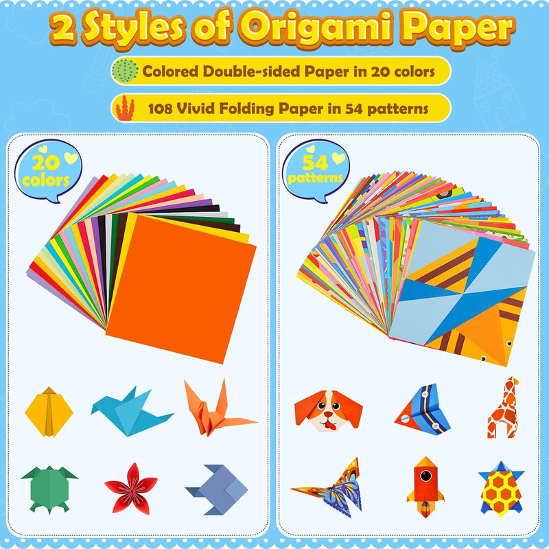 Origami Paper Set, 308PCS Kids Craft Paper Kit with Instructional Book for Girls Age 6,7,8,9,10,11,12, Art Projects Supplies for School Class Craft Lessons- Christmas Birthday Gifts for Boys&Girls