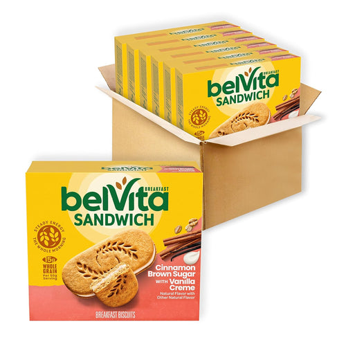 belVita Breakfast Bar Biscuit Sandwiches, Cinnamon Brown Sugar, 30 Packs | with Vanilla Creme, 2 Biscuits Per Pack, No High Fructose Corn Syrup, Artificial Flavors, Colors or Sweeteners