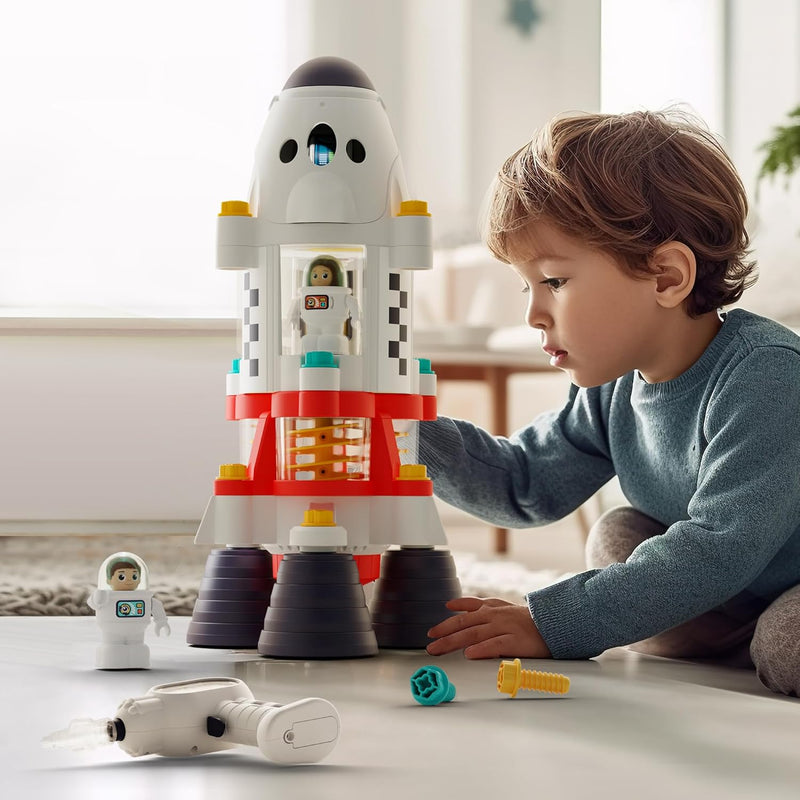 iPlay Rocket Outer Space Toys for Kids STEM Playset with Space Shuttle and Electric Drill