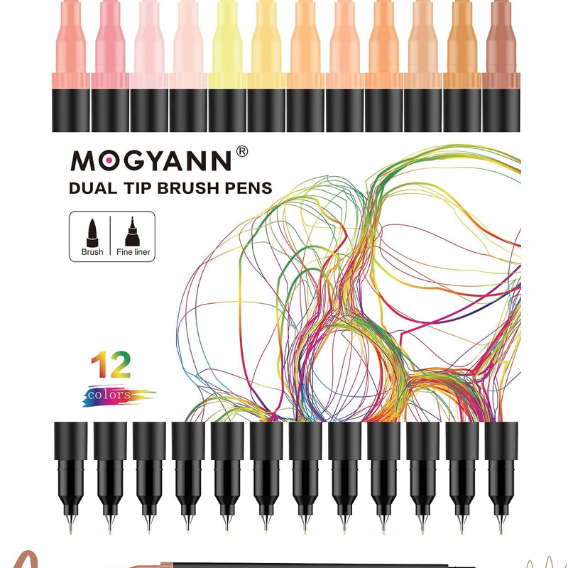 Drawing Pens, 12 Pack Dual Brush Pens Black Markers for Art Drawing Sketching