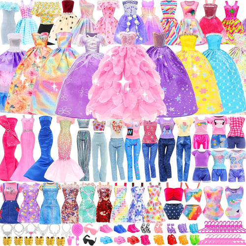 ENOCHT Doll Clothes and Accessories Including 5 Wedding Gowns 9 Fashion Dresses 3 Tops 3 Pants 1 Evening Dresses 2 Swimsuits Bikini 20 Hangers 18 Shoes and 22 Accessories Toys for 11.5 inch Doll