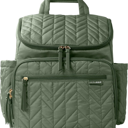 Skip Hop Diaper Bag Backpack: Forma, Multi-Function Baby Travel Bag with Changing Pad & Stroller Attachment, Sage