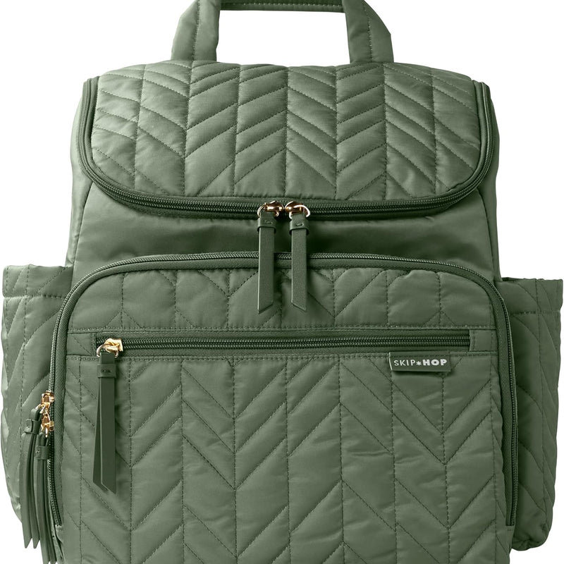 Skip Hop Diaper Bag Backpack: Forma, Multi-Function Baby Travel Bag with Changing Pad & Stroller Attachment, Sage